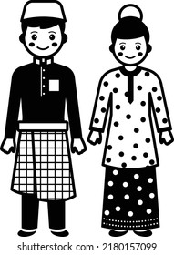 Baju Kurung Costume vector icon design, World Indigenous Peoples symbol, characters in casual clothes Sign, traditional dress stock illustration, Malaysian Couple Standing together Concept