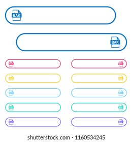 BAK file format icons in rounded color menu buttons. Left and right side icon variations.
