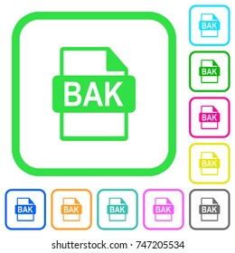 BAK file format vivid colored flat icons in curved borders on white background