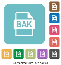 BAK file format white flat icons on color rounded square backgrounds