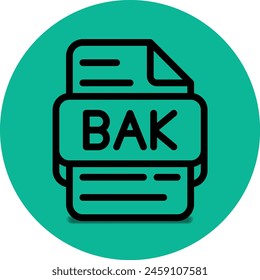 Bak file type icon. files and document format extension. with an outline style design and green background