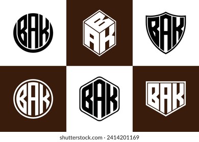 BAK initial letter geometric shape icon logo design vector. monogram, lettermark, circle, polygon, shield, symbol, emblem, elegant, abstract, wordmark, sign, art, typography, icon, geometric, shape
