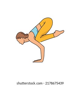 Bakasana pose crane color line illustration. Pictogram for web page, mobile app, promo.