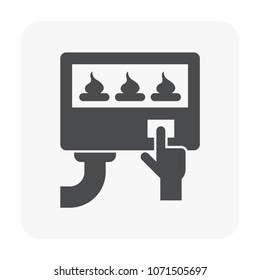 Bake Bakery In Electric Oven Vector Icon. That Product And Machinery Or Equipment In Food Processing, Manufacturing Or Commercial Production Industry. Control By Hand Of Professional Chef Or Worker.