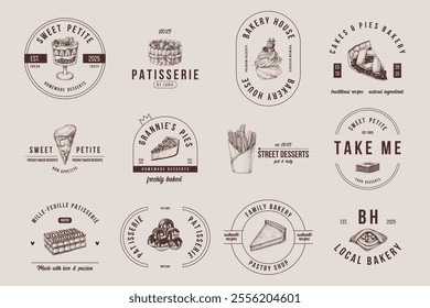 Bake house and patisserie premade logos set