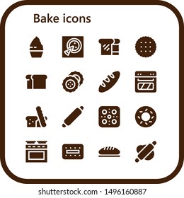 bake icon set. 16 filled bake icons.  Simple modern icons about  - Cupcake, Pizza, Bread, Biscuit, Oven, Rolling pin, Bagel