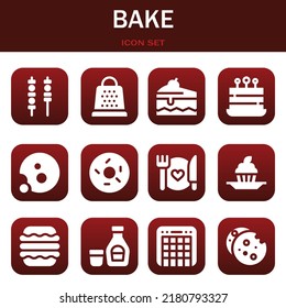 Bake Icon Set. Vector  Illustrations Related With Skewers, Grater And Cake