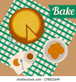 Bake illustration. Flat design in retro colors. 