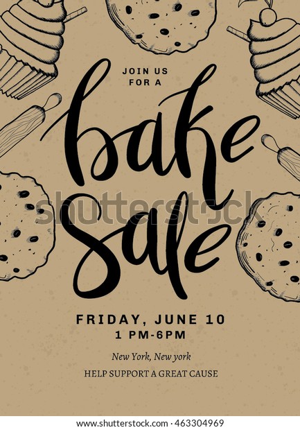 Bake Sale Card Template Design with Hand Drawn\
Type. Cooking Flyer. Bake\
flyer.