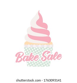 Bake Sale Cupcake Sign, School Fundraiser Bake Sale, Frosting Cupcake Vector Illustration Background