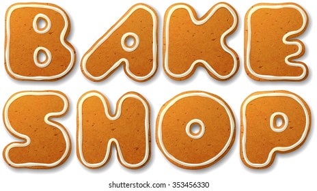 Bake shop. Vector inscription, decorated white icing, isolated on white