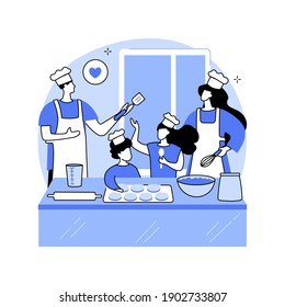 Bake together abstract concept vector illustration. Family fun during quarantine, home sitting ideas, spending time together during isolation, adults baking with children abstract metaphor.