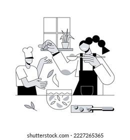 Bake together abstract concept vector illustration. Family fun during quarantine, home sitting ideas, spending time together during isolation, adults baking with children abstract metaphor.