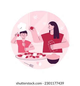 Bake together abstract concept vector illustration. Family fun during quarantine, home sitting ideas, spending time together during isolation, adults baking with children abstract metaphor.