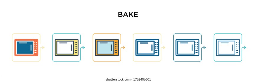 Bake vector icon in 6 different modern styles. Black, two colored bake icons designed in filled, outline, line and stroke style. Vector illustration can be used for web, mobile, ui