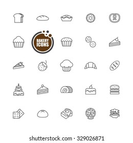 Baked bakery bread icons line set