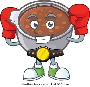 baked beans in bowl with boxing mascot