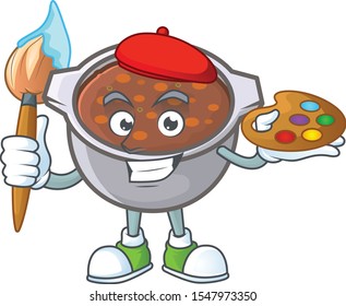 baked beans in bowl with painter mascot