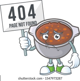 baked beans in bowl with pouting holding board that says 404 page not found mascot