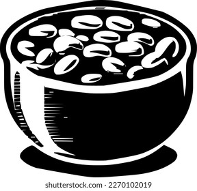 Baked beans, food, isolated, vintage drawing, vector illustration, black color