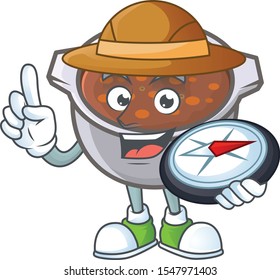 baked beans with holding compass on white background