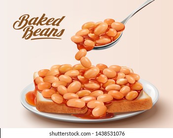 Baked Beans On Toast In 3d Illustration, Pink Background