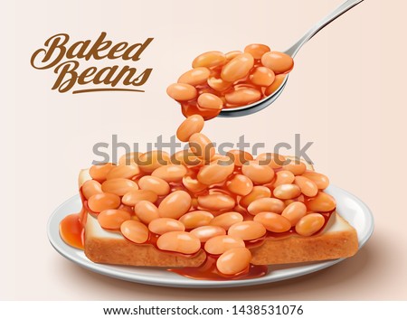 Baked beans on toast in 3d illustration, pink background