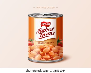 Baked Beans Tin Package Design In 3d Illustration