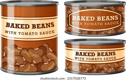 Baked Beans with Tomato Sauce Food Cans Collection illustration