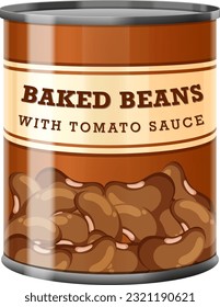 Baked Beans with Tomato Sauce Food Can illustration