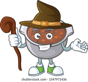 baked beans with witch on white background