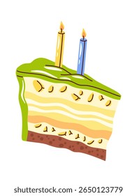 Baked birthday cake slice pastry