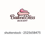 Baked Bliss logo with beautiful combination of cupcake topping and lettering for bakery, cakery, cafe, etc.