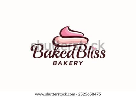 Baked Bliss logo with beautiful combination of cupcake topping and lettering for bakery, cakery, cafe, etc.