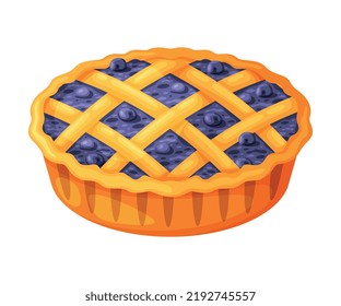 Baked Blueberry Pie Made From Pastry Dough With Sweet Fruit Filling Vector Illustration