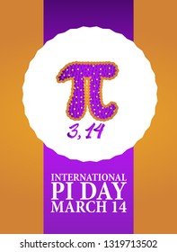 Baked blueberry pie with Pi Symbol and ribbon. Pi symbol is mathematical constant  irrational number  greek letter. Abstract digital illustration for March 14th.