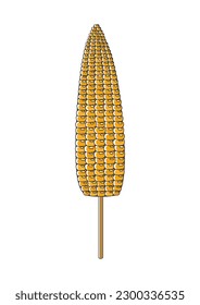 Baked or boiled corn on wooden stick food vector isolated for vegetarian or vegan flat style