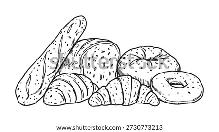 Baked Bread Clipart line art collection for bakery menu design