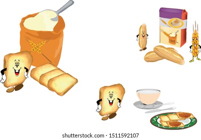 baked bread flour and rusks