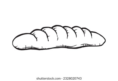Ilustración del dibujo del producto hecho a mano con pan al horno. Producto de pastelería aislada que es a un solo dibujo frito. Alimentos nutricionales para un gran icono de dibujo de boquilla de bocadillos. Símbolo de la comida de bocadillos.
