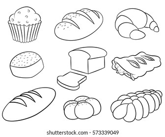 baked bread and pastries doodle