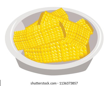 Baked Buttered Corn Cob on White Plate. Corn on the Cob Illustration.