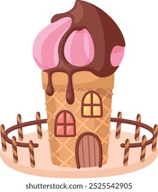 Baked candy house. Sweet home cartoon icon