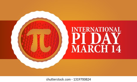 Baked cherry pie with Pi Symbol and ribbon. Pi symbol is mathematical constant, irrational number, greek letter. Abstract digital illustration for March 14th.