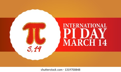 Baked cherry pie with Pi Symbol and ribbon. Pi symbol is mathematical constant, irrational number, greek letter. Abstract digital illustration for March 14th.