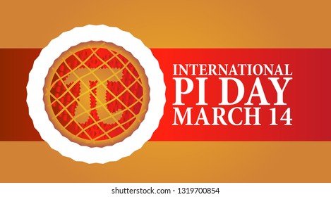 Baked cherry pie with Pi Symbol and ribbon. Pi symbol is mathematical constant, irrational number, greek letter. Abstract digital illustration for March 14th.