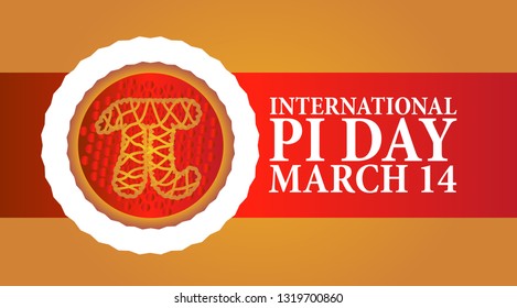 Baked cherry pie with Pi Symbol and ribbon. Pi symbol is mathematical constant, irrational number, greek letter. Abstract digital illustration for March 14th.