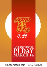 Baked cherry pie with Pi Symbol and ribbon. Pi symbol is mathematical constant, irrational number, greek letter. Abstract digital illustration for March 14th.