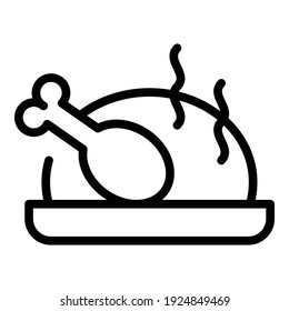 Baked chicken icon. Outline baked chicken vector icon for web design isolated on white background