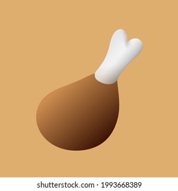 Baked chicken leg, 3d vector illustration.